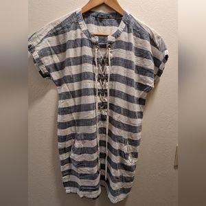 Blue Island lace up stripe tunic. Swim Cover Up